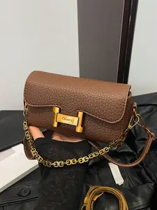 Simple and stylish solid color atmosphere flip bag, double chain shoulder strap design, retro personality exquisite versatile shoulder bag, Crossbody Chain Bag, can accommodate mobile phones, lipstick, suitable for commuting, shopping, and socializing