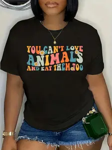 100% Cotton Groovy Retro You Can't Love Animals And Eat Them Too Vegan T-Shirt
