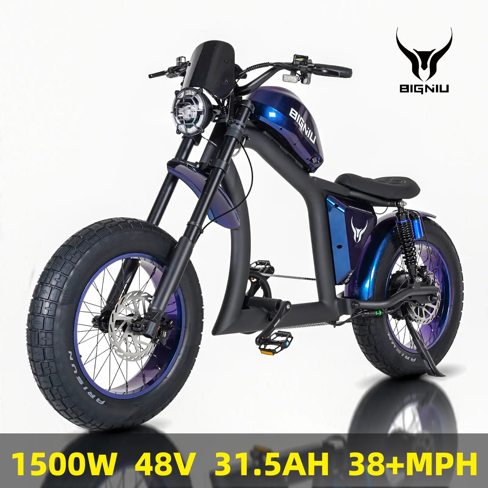 BIGNIU BG-X Electric Road Ebike - 1800W Peak Power, 48V 31.5Ah Battery, 20-in Off-road Tires, Max 38+ mph Speed, Up to 40 Mi Range, Energy-saving Design, Sports & Outdoor Ebikes