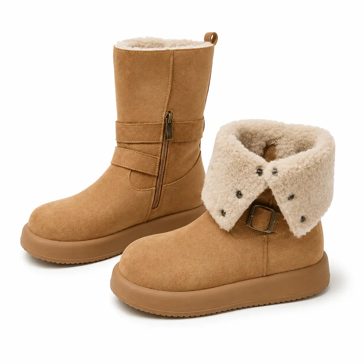 Women's Cozy Winter Boots, Cute Mini Fur Lined Boots, Soft Suede Style Ankle Boots for Everyday Winter Outfits