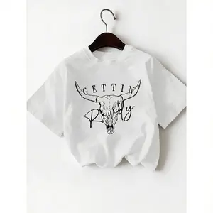 Women's Bull Head & Letter Print Round Neck Tee, Fashion Casual Drop Shoulder Short Sleeve T-shirt, Ladies Summer Clothes for Daily Wear, Casual Comfy Top