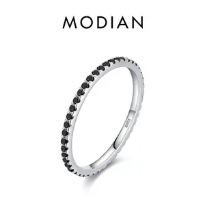 MODIAN Real Silver Black Zirconia Stackable Rings – Elegant Fashion
