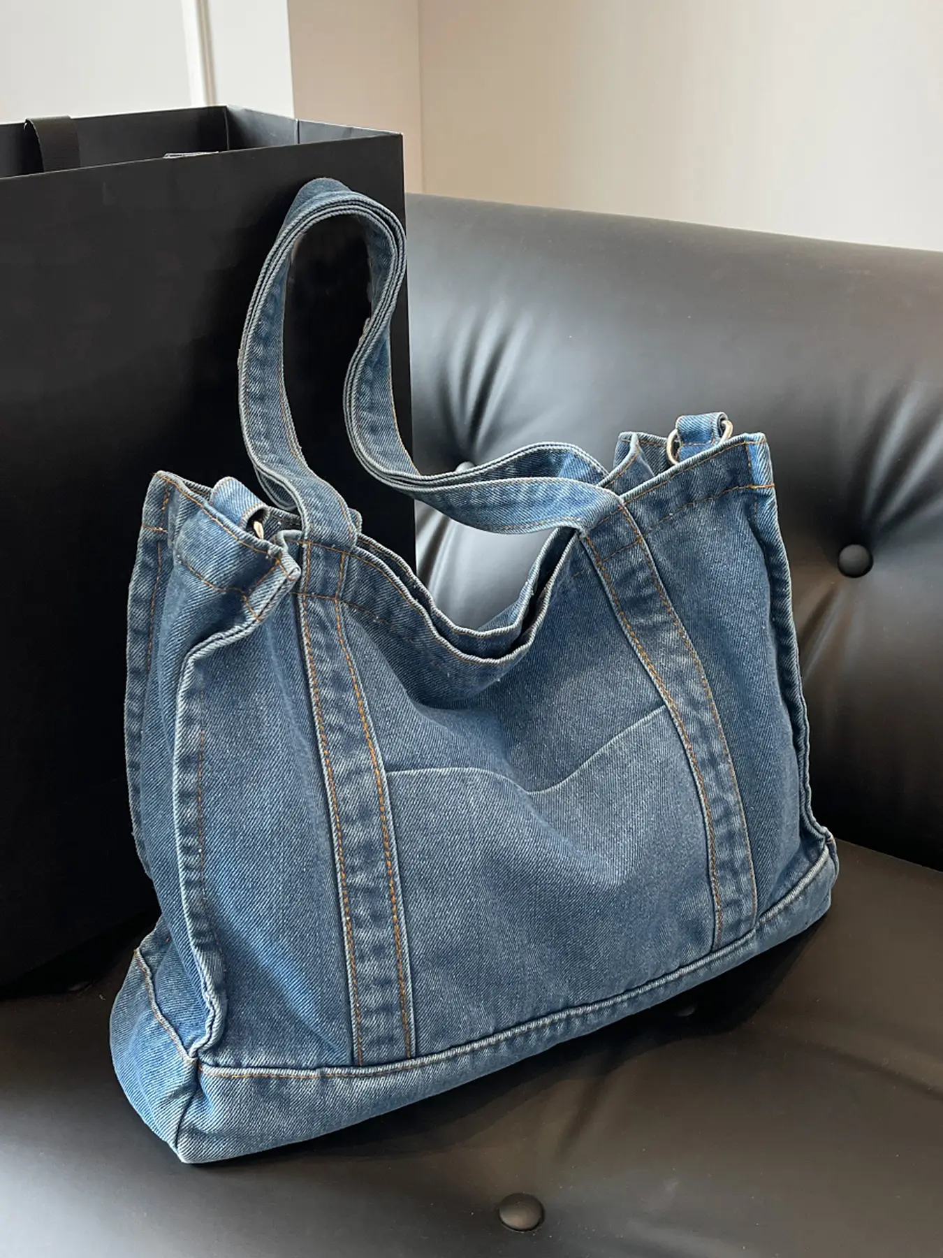 Women's Fashionable Denim Bag, Classic Retro Shoulder Bag, Simple Lightweight Large Capacity Casual Bag for Commuting, Shopping, Dating, Party, Denim Shoulder Purse, Denim Shoulder Satchel, Jean Shoulder Bag