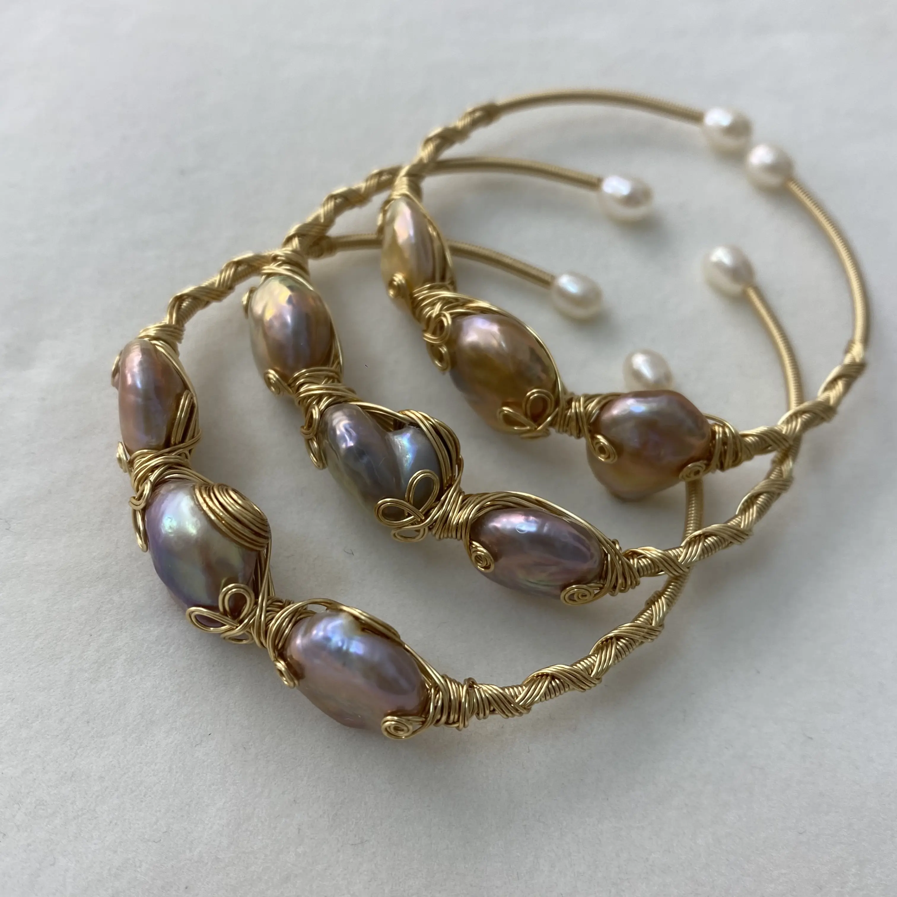 Pearl Bangle 02 Pearl Bracelet Adjustable Size Handmade  Natural Pearl For Daily Gifts Birthday Christmas
