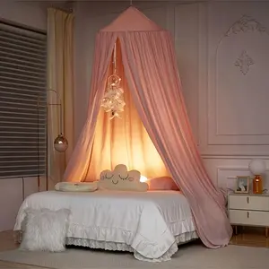 Princess Castle Dreamy Pink Dome Tent Bed - Mosquito Net, Mosquito Netting, Hanging Game Tent and Reading Corner, Soft Light Pink Fabric, Including Bracket, Perfect for Girl Room Decoration, Valentine's Day Gifts, Princess Bedroom Decoration