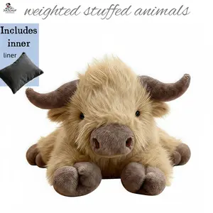 JIAJCHUF, Weighted Highland Cow Plush Toy, Cute Cow Design, Unisex Animal, High-Quality Cuddly Companion, Perfect Gift for Kids & Adults, Stuffed Animal, Birthday Gift