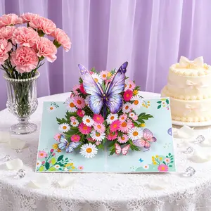 3D Butterfly Daisy Flower Pop-up Greeting Card Handmade Greeting Card Birthday, Mother's Day, Teacher's Day, Thanksgiving Surprise Floral Design Gift-2 Pack