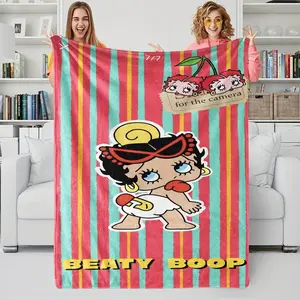 Doll Pattern Print Blanket, Facecloth Blanket, Classic Cartoon Character Wearing Sunglasses, Big Gold Earrings, with Playful Tongue Expression, Suitable for Sofa, Bedroom and Travel, All Seasons