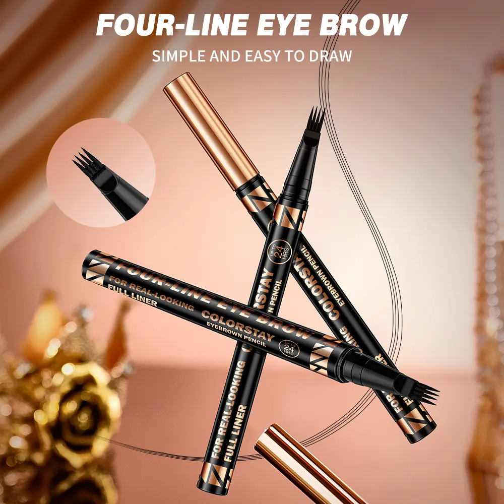 4-Pronged Eyebrow Pencil with Smooth Brow Gel - Long-Lasting, Smudge-Proof, Waterproof, Sweatproof