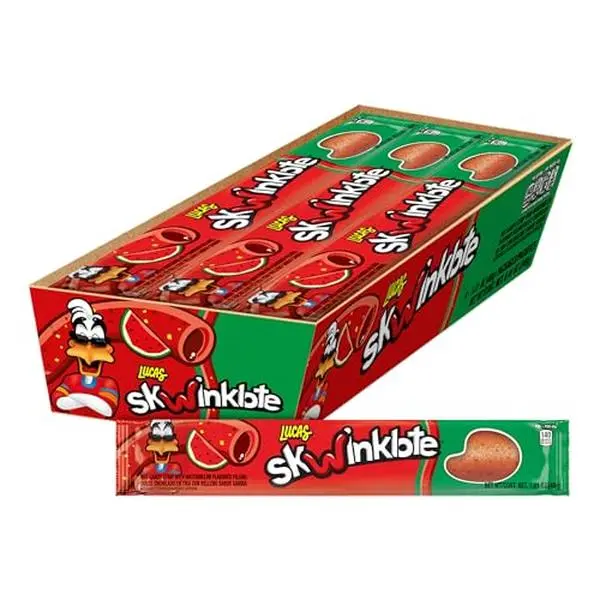 Lucas Skwinklote Watermelon Flavor Sweet and Sour Candy Strip, 1.41oz - 6 Pieces Pack for Treats, Snack, Parties, Piñatas