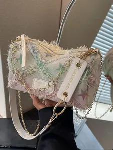 Women's Elegant Rainbow Stripe Pattern Crossbody Bag, Fashionable Versatile Shoulder Bag with Adjustable Strap, Trendy All-match Commuter Bag for Daily Used, Fringe Crossbody, Embellished Shoulder Bag