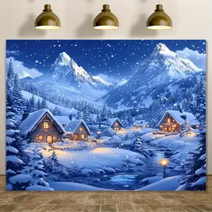 [Christmas Backdrop] 1pc Christmas Village Snow Forest Backdrop - Polyester Multipurpose Banner - General Fit - No Power Needed - 70.8x90.5 inches - for Winter New Year Party - Home Wall - Photo Studio Background