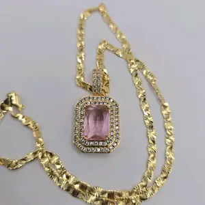 Fashion necklace with pink pendant regular style chain GOLD-PLATED 18"inches 24"inches available