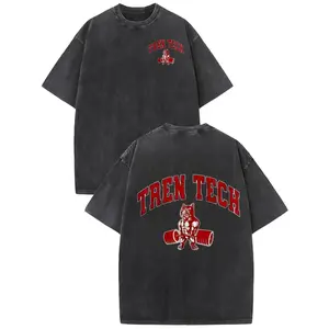 Men's Casual Graphic T-Shirt Tren Tech Logo With Tiger And Barbell 100% Pure Cotton Soft Breathable Casual Wear - Menswear