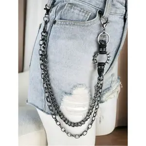 1 piece of vintage-style men's metal punk rock hip-hop waist chain, personalized jeans chain, fashionable metal pants accessory, suitable for summer, autumn, winter, Halloween costume accessories, suitable for teenagers, young people, men, casual wear, ou