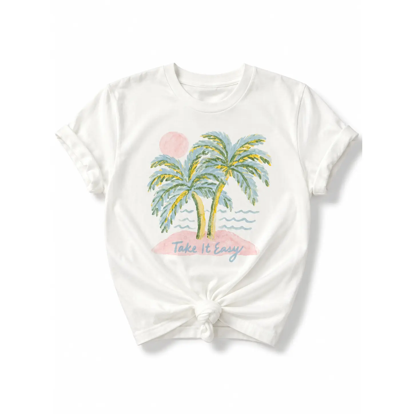Plus/Reg Short Sleeve "Take It Easy" Palm Tree Graphic Tee
