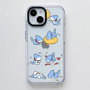 Cute Shark Pattern Scratch Resistant Shockproof Protective Cover Clear Soft Phone Case for iPhone 16 15 14 13 12 11 Pro Max Plus Durable Personalized