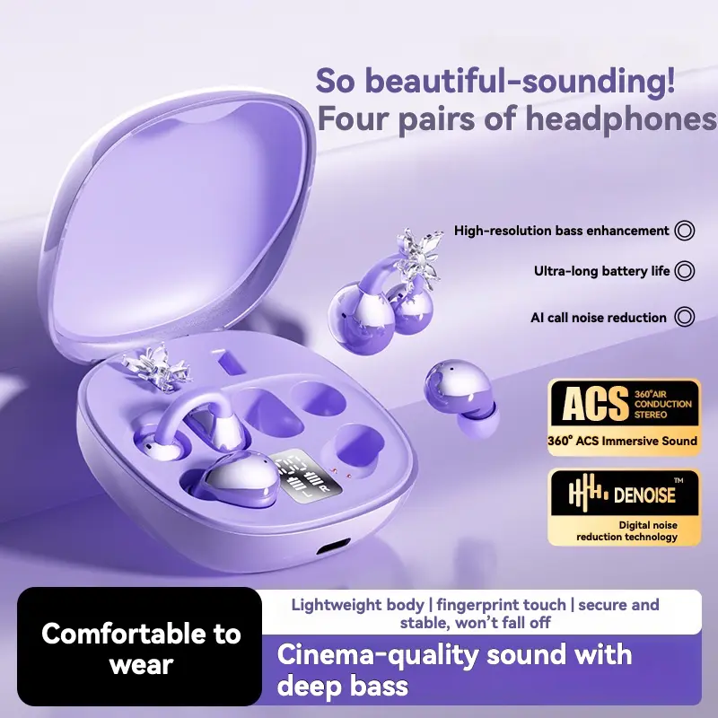 2-Pair Mini Stem Wireless Bluetooth Earbuds with Mic, Detachable Butterfly Ornament, Waterproof Bluetooth Earphones, Invisible Sport & Sleeping Earbuds for Phone & Laptop, Perfect Birthday & Christmas Gift