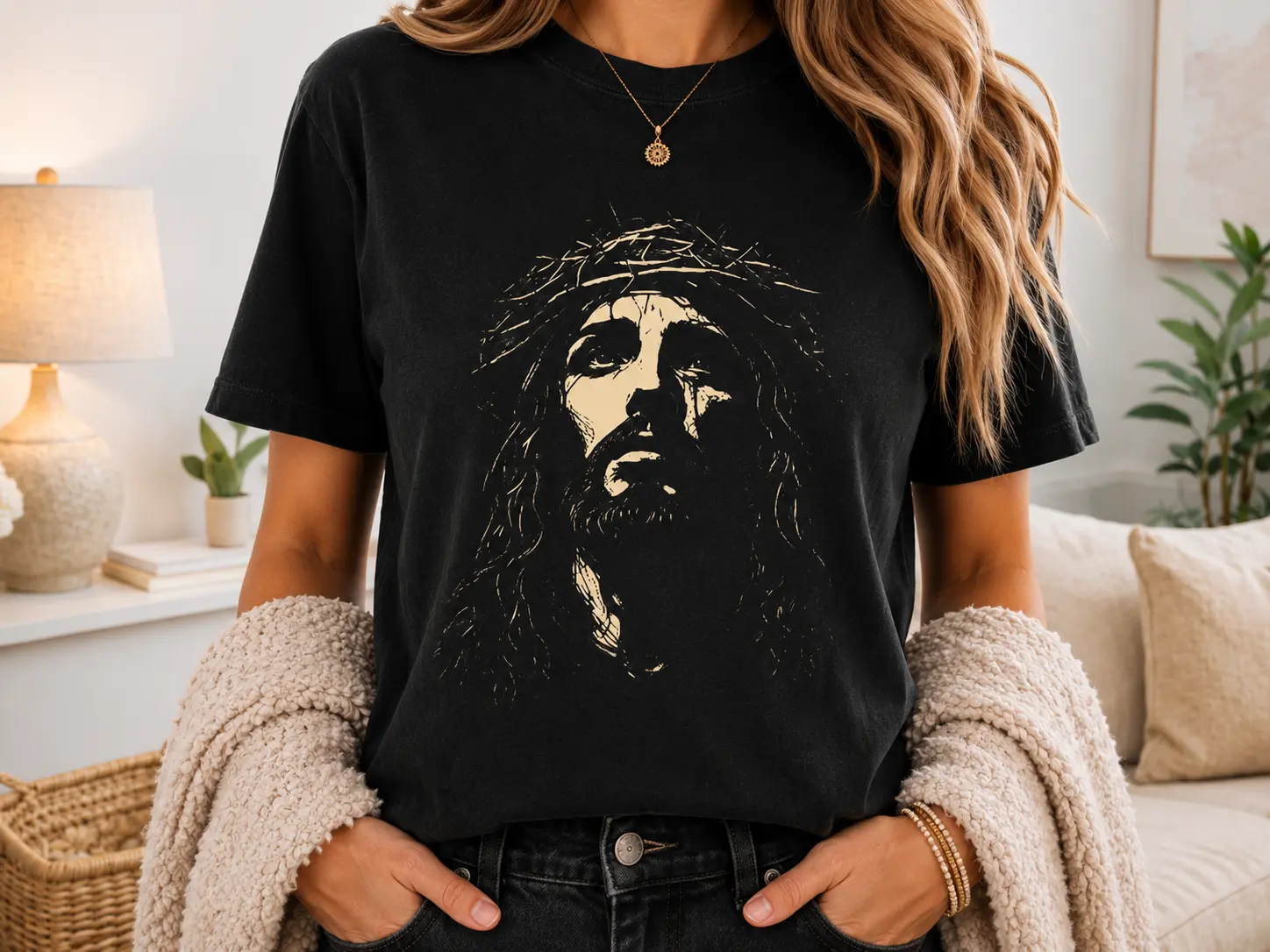Comfort Colors Jesus Christ Portrait Shirt, Christian Faith T-Shirt, Crown Of Thorns Graphic Tee, Religious Bible Shirt, Inspirational Christian Gift Comfy Cotton