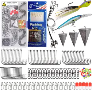 Saltwater Surf Fishing Tackle Kit, Surf Fishing  Rigs Bucktail Jig Saltwater Fishing Lures Pyramid Weights Wire Leaders Hooks Swivel  Beach Fishing Gear Box