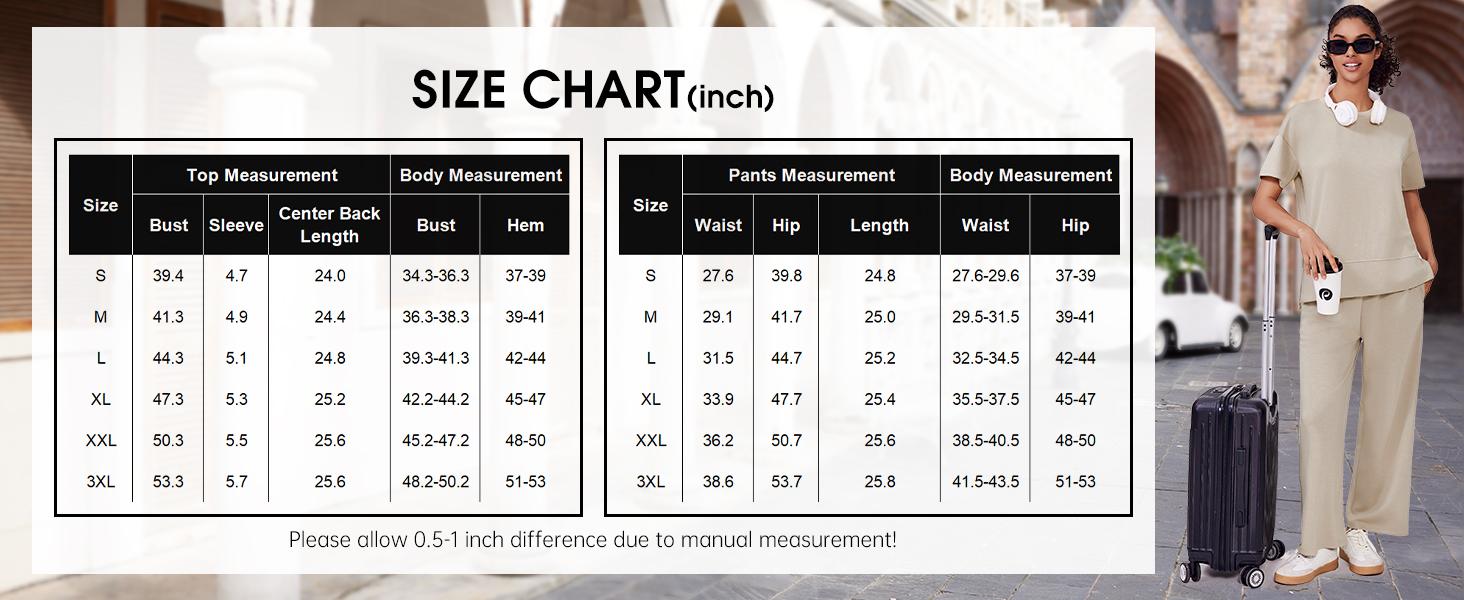 PINSPARK 2 Piece Tracksuit for Womenswear Soft Short Sleeve Outdoor Wide Adjustable Leg Pockets Pants Lounge Matching Travel Summer  2025  Springtok Outdoorfun