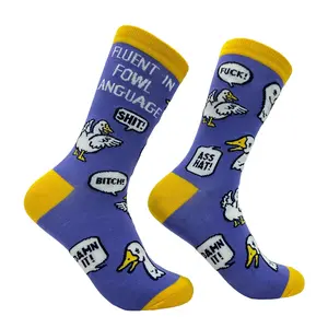 Women's Fluent In Fowl Language Socks Funny Sarcastic Curse Word Novelty Footwear Funny Graphic Socks Comfortable Fitted Spandex Cotton