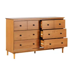 Walker Edison BR6DDDRCA-T 35.63 x 18 x 57 in. 6 Drawer Solid Wood Dresser, Caramel