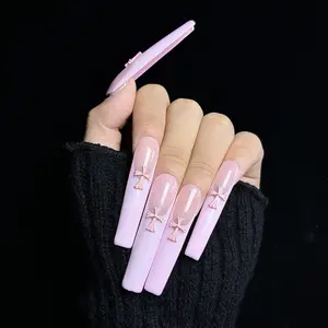 Handmade Press-On Nails Long Crystal Rhinestone Decoration, Luxurious 3D Nail Art Gel Carved Flower Design, Perfect for Weddings & Parties