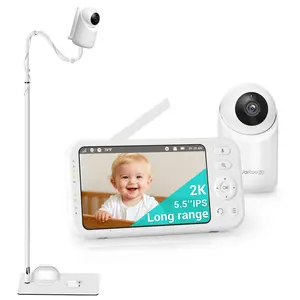 Jartoo 1860ft Long Range Video Baby Monitor with Floor Stand, 5.5" Full HD Screen, No WiFi 2K Baby Camera, Two Way Talk Camera and Audio, Night Vision, AI Cry Detect, 6000mAh