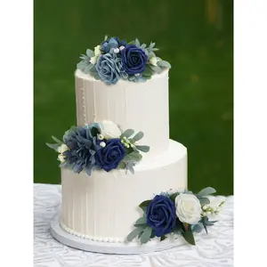 Rinlong 3Pcs Navy Blue Cake Flowers Set Wedding Decoration