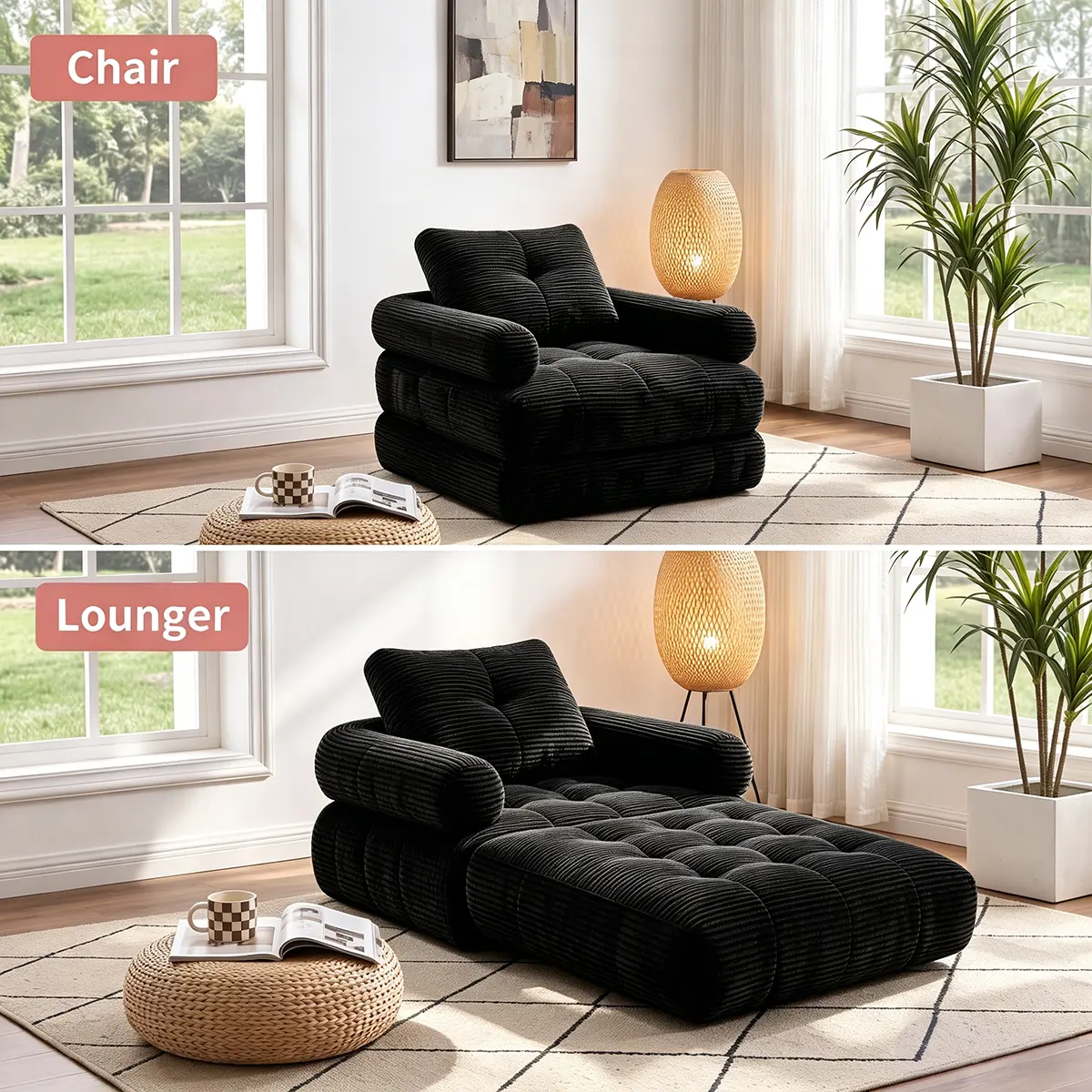 2-in-1 Convertible  Sofa Bed,foldable bed, sleeper sofa bed,No Assembly Roll-Packed Corduroy Chaise Lounge with Adjustable Backrest, Seat Sleeper Chair Bed for Couch Bedroom, Sml Couch, Living Room Furniture, Apartment Furniture