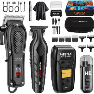 Hiena Men's Professional Hair Clipper Set, Wireless Trimmer Kit, Electric Beard and Nose Hair Trimmer, Razor, Facial Care Tools, Gift