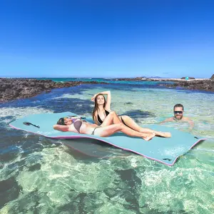 Floating Foam Island With Tethers Attach To Dock No Drift For Sunbathing Relaxation Swim Platform  3 Layer XPE Foam 308lb Capacity For Group Lake Pool