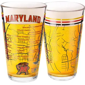 University of Maryland Pint Glasses Set of 2 - 16 oz. Graphic Beer Glass with Heavy Weighted Bottom & Freezer Safe Durable College Glassware for Everyday Use Drinkware