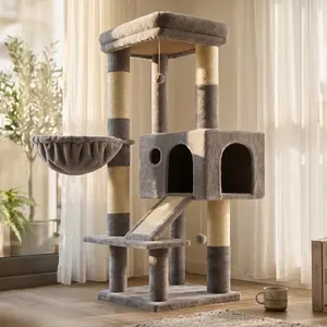 Globlazer Sturdy 50-inch Cat Tree for Indoor Cats, 4Scratching Board; 1Condo;Basket, S50,