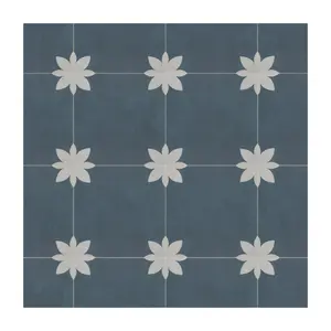 INNO STICKERS 16-Sheet Peel and Stick Floor and Wall Tile for Bathroom Kitchen SPC Vinyl Self Adhesive Flooring Tile 9x9In Blue Flower Encaustic Patterned Groutble Backsplash Tile, 9.12 Sq Ft.