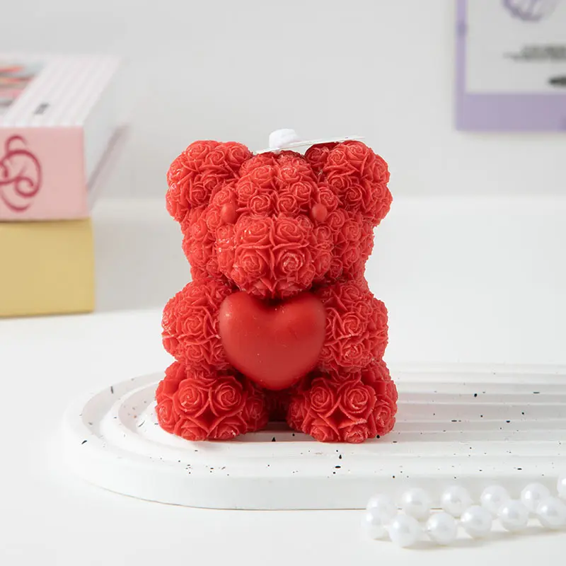 Rose Bear Aromatherapy Scented Candles Set of 2, Heart Design, Decorative Wedding Favors, Valentine's Day Gift, Christmas New Year Present, Home Decor, Home Fragrances