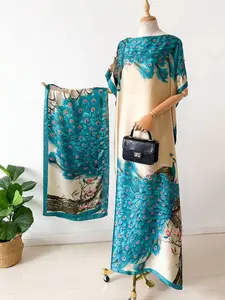 Elegant Women's Floral & Butterfly Print Cape Shawl & Scarf Set, Soft Boho Style Accessory for Beach Vacation, Perfect Gift for Mom