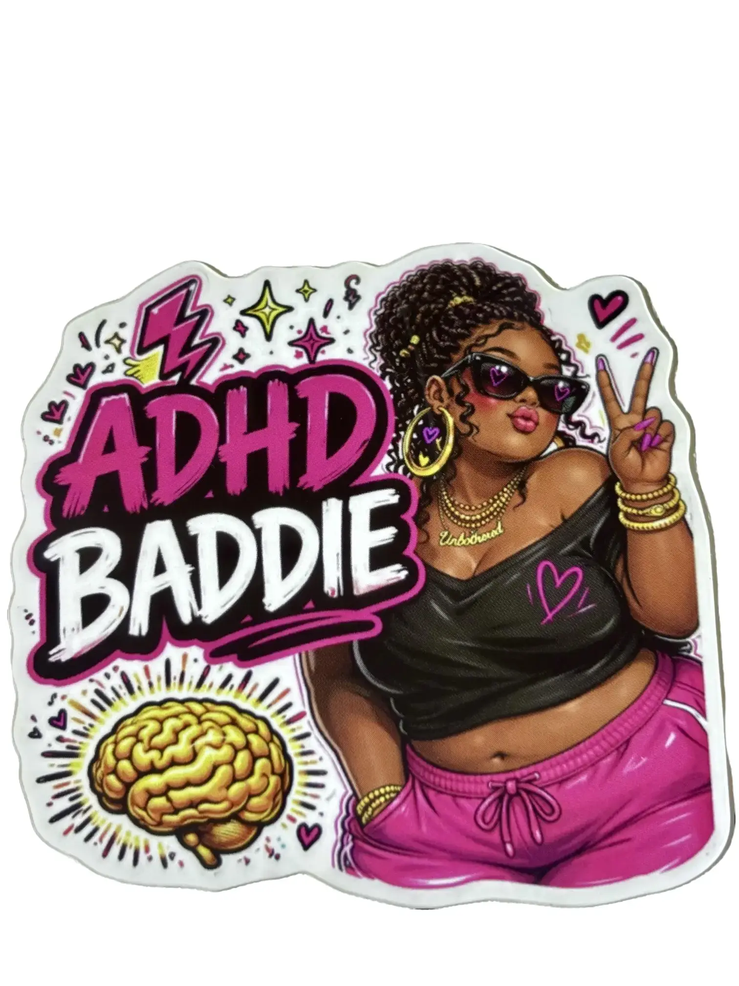 ADHD Baddie Waterproof Vinyl Sticker - Neurodivergent, Neurodiversity Identity Decor for Journals, Laptops