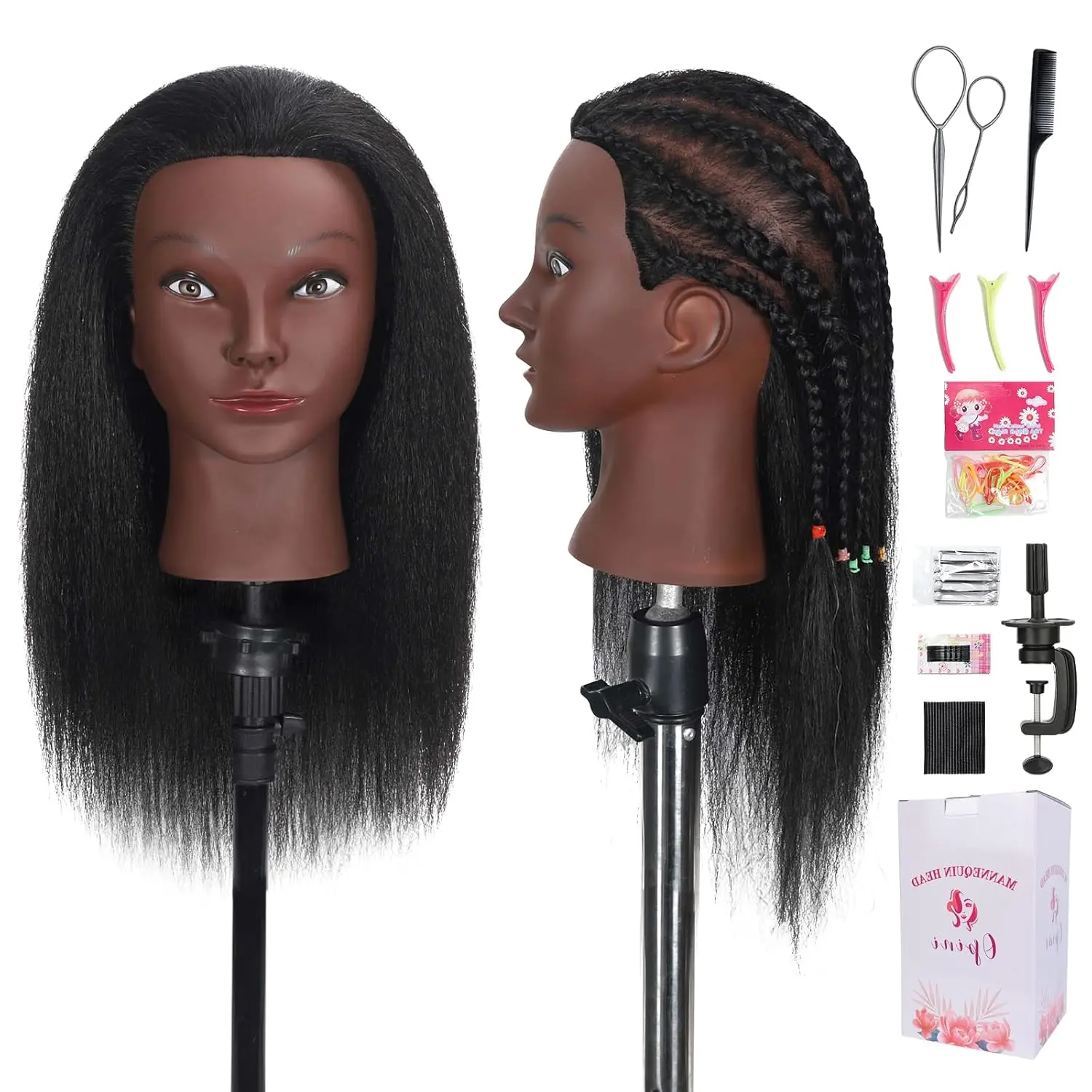 16" Mannequin Head Human Hair with 100% Real Hair Cosmetology Mannequin Doll Head for Hairdresser Practice Braiding Hairstyling with Free Table Clamp Stand (16 Inch)Christmas gift