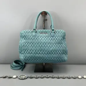 Pre-owned miu miu CLOQUÉ Nappa Leather Top Handle Handbag Women Blue