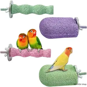 Four Pieces Bird Cage Chewing Toys Parrot Beak Grinding Stone Perch Natural Wear Accessory Set Practical Supplies for Daily Pet Care Bird Activity Entertainment And Feather Mouth Maintenance Use