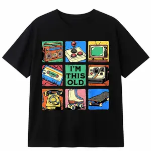 2026 Unisex T-shirt Retro 80s 90s "I'm This Old" T-Shirt Vintage Tech Grid Throwback Casual Cotton Tee for Nostalgia Lovers Casual Short Sleeve Top