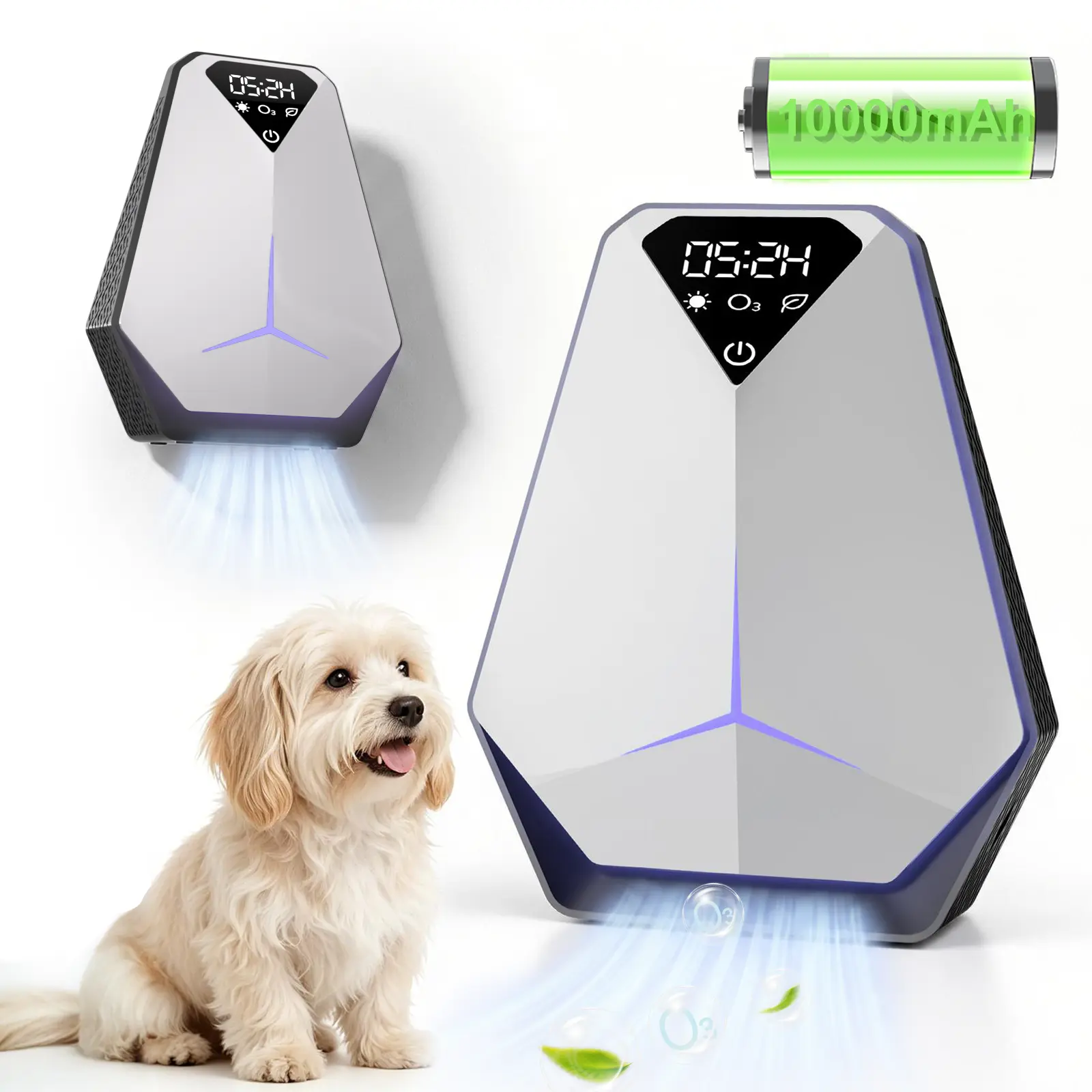 Mosnami Rechargeable 3-in-1 Ionic Air Purifier Ozone Generator with LED, Independent On/Off & Timer, EPA Certified, Wall/Table Mount, Optional 10000mAh Battery, for Pet Odor, Formaldehyde, Kitchen Smoke, Odor Eliminator