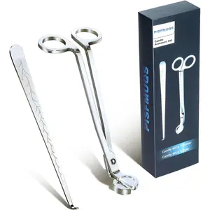 2 in 1 Candle Wick Trimmer & Snuffer, Stainless Steel Long Handle Wick Cutter & Dipper, Candle Care Kit for Candle Lovers, Silver