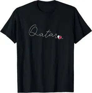 100%cotton Dawlat Qatar Simple Love Qatari Flag Heart on Qatar T-Shirt