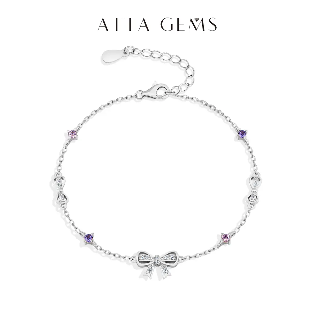 ATTAGEMS Elegant Bow-Shape Synthetic Moissanite Bracelet - Round Cut Certified Lab-Gemstones, Pink & Purplish Red Zircon Women's Elegant Jewelry Bracelet for Anniversary, Valentine's Day Gift B071 summerwins,summerwins