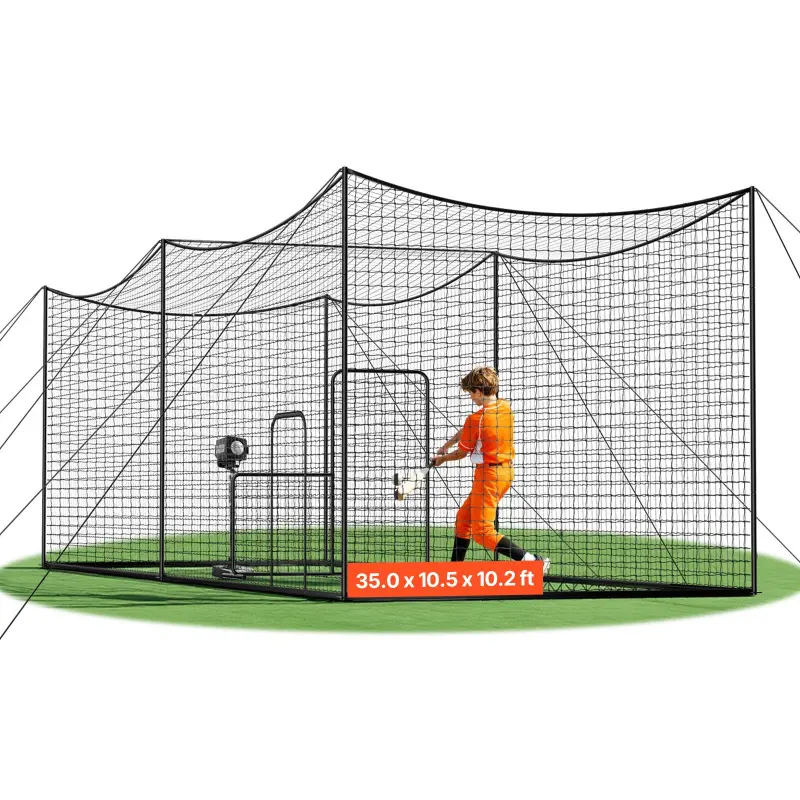 VEVOR Baseball Batting Cage, 35.0 x 10.5 x 10.2 FT Freestanding Portable Batting Cage, Hitting Cages with 45-Ply Knotted HDPE & Long Positioning Ropes, Battings Cages Netting for Indoor OutdoorSummervibes