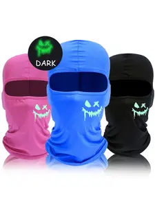 3pcs/2pcs/1pc Night Light Smiling Face Printing Ski Mask Balaclava, Comfortable Face Mask for Men Women, Ideal for Outdoor Activities