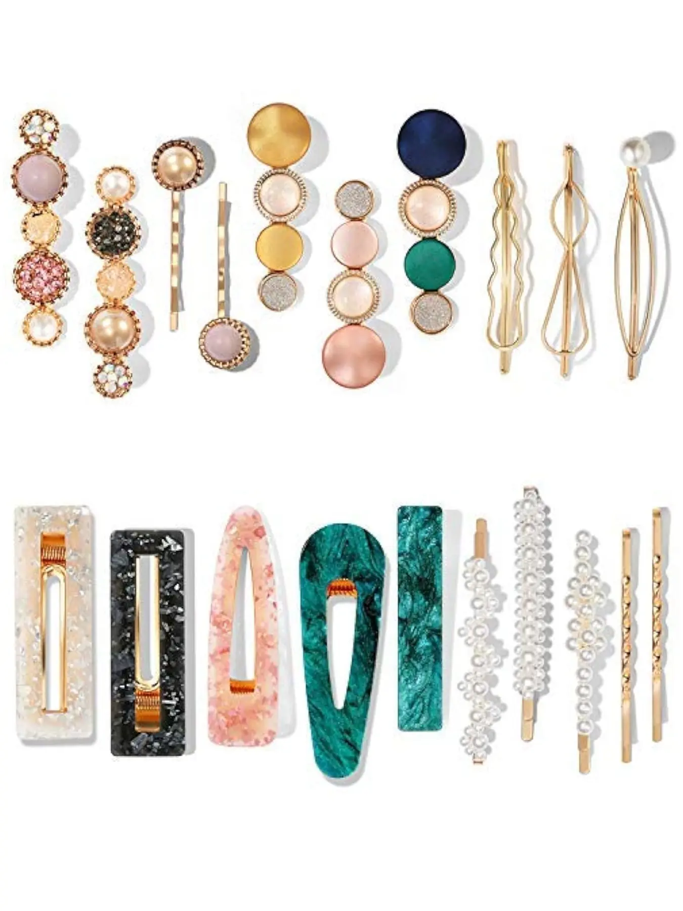 20 PCS Macaron Pearl Acrylic Resin Fashion Hair Clips Set, Cute Hair Barrettes Bobby Pins, Boho Fancy Hairpin Accessories Headwear Styling Tools, Gifts for Women Girls Decorative Wedding, Makeup Hair Clips, Prom Hair Accessories